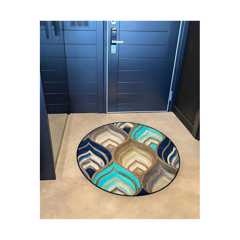 Multicolored Suzani Motif Patterned Round Woven Base Vintage Decorative Carpet, Round 2'8"
