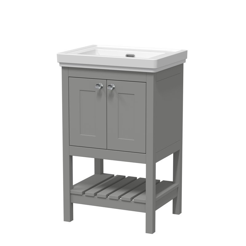 Bexley 531mm Single Bathroom Vanity with Integrated Fireclay Basin, Cool Grey