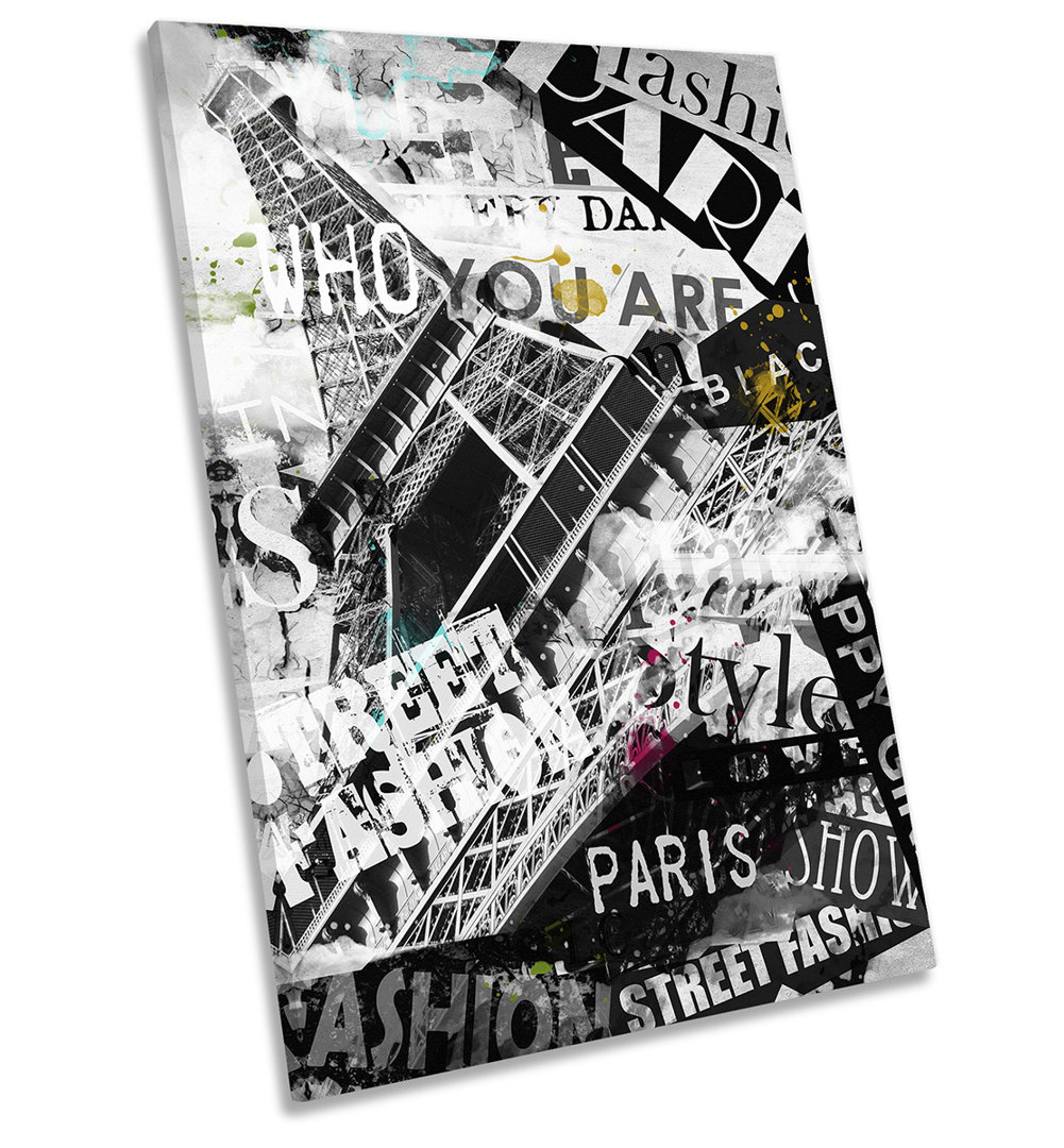 Paris Eiffel Tower Modern Picture CANVAS WALL ART Portrait Print Grey