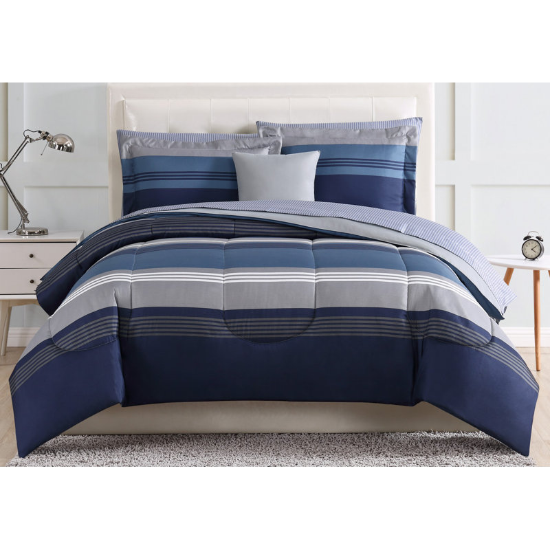 Twin Blue Microfiber Reversible Bed in a Bag Set