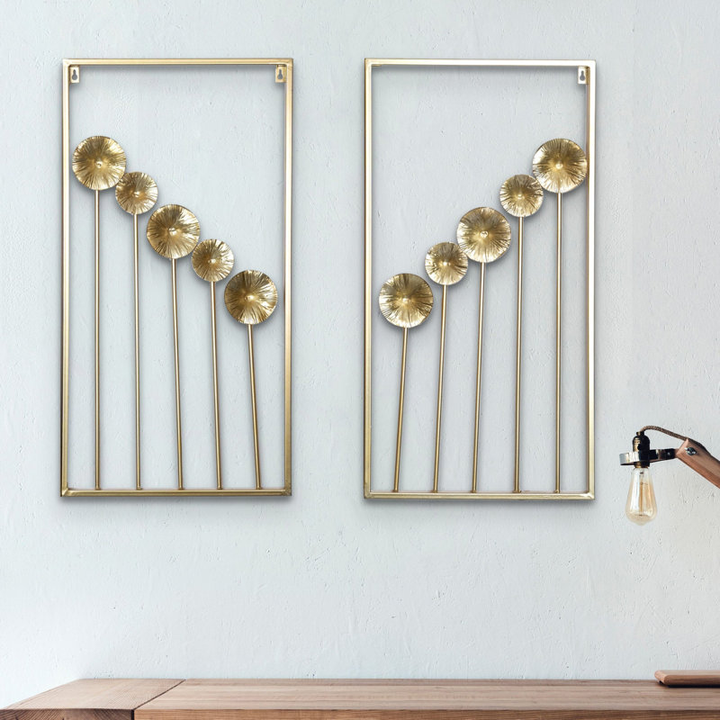 Makaira Golden Dandelions 2-Piece Metal Art For Modern Walls