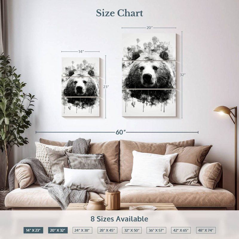 Tête d'ours Brampt noir et blanc, H 32 po x l 20 po