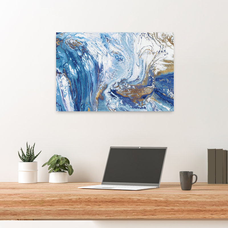 Soirée de marée bleue abstraite, art océanique contemporain et vibrant, H 16 po x l 24 po