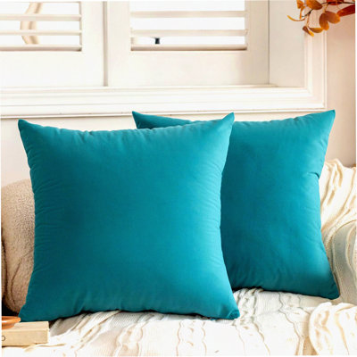 Luxury Teal Velvet Pillowcase Set - Decorative Square Cushion Covers - Soft Solid Throw Pillow Covers for Bedroom & Living Room Decor