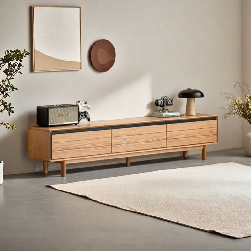 Meuble télé en chêne avec panneau arrière amovible, H 18,11 po x L 78,74 po x l 13,78 po