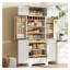 K&K - Armoire de cuisine de style campagnard haut de 78,2 po avec tablettes réglables, support à vin et tiroir caché - blanc