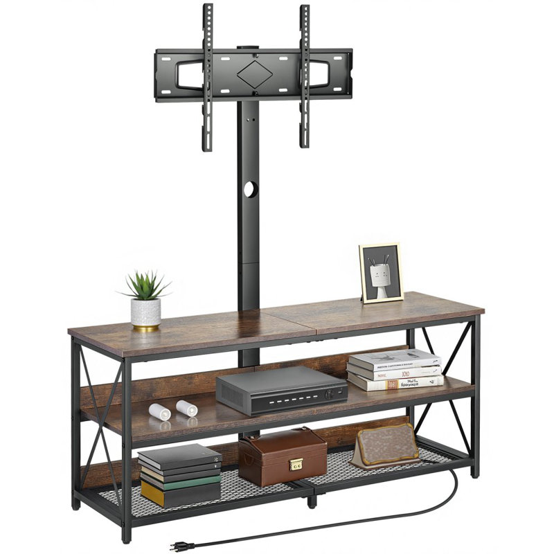 48" TV Stand with Mount for up to 75 in TVs, Entertainment Center with Power Outlet, Height Adjustable TV Console with Mount with 3 Tiers Open Storage Cabinets for Bedroom, Living Room