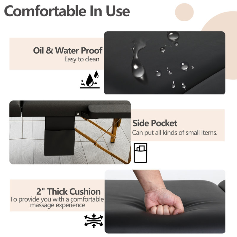 Folding massage table adjustable spa bed with neck massager, Black