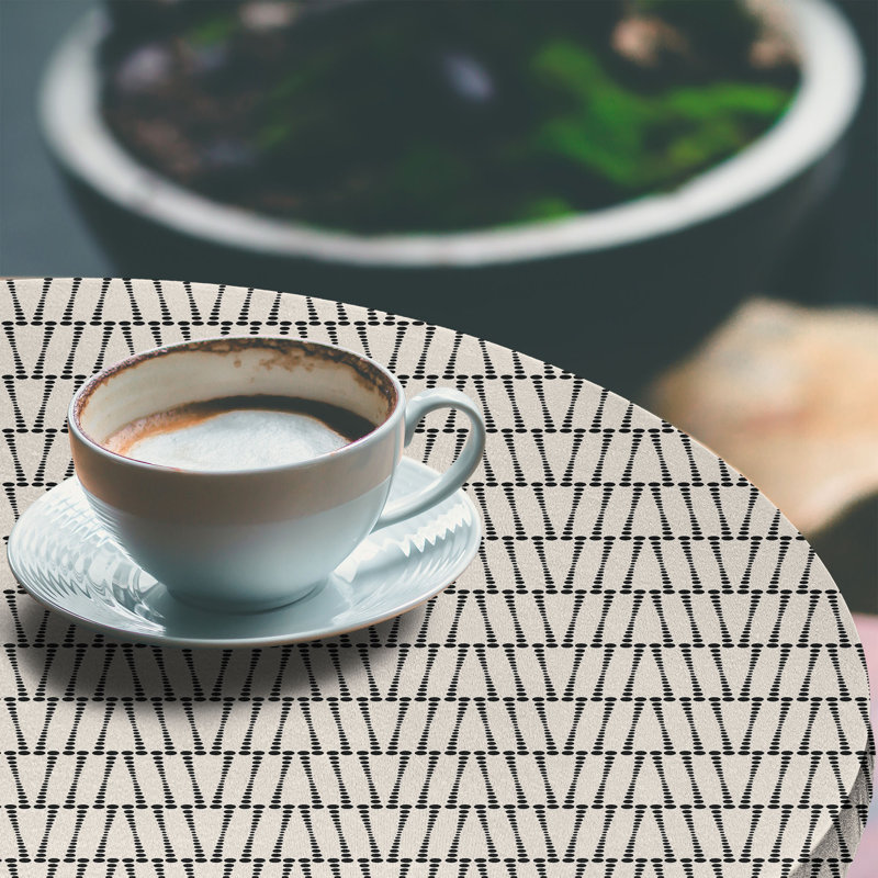 Ebern Designs Abstract Fitted Round Tablecloth Diameter Eggshell Charcoal Grey, 64.17" Round