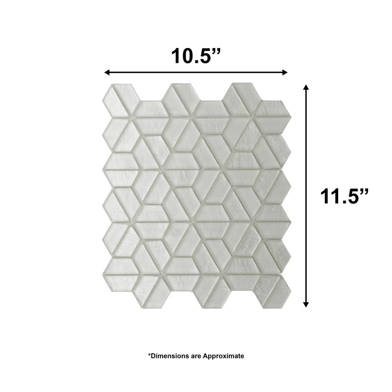 Samba 10.5" x 11.5" Glass Hexagon Mosaic Tile, Artic White