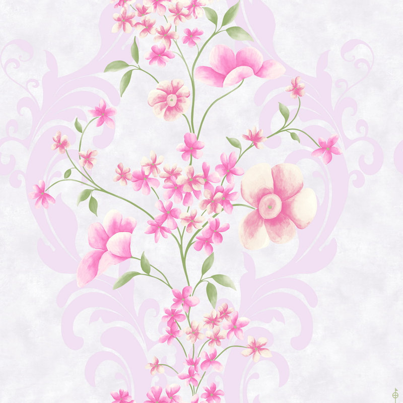 Rouleau de papier peint l 33 pi x p 21 po vines Jessie, Rose / blanc cassé