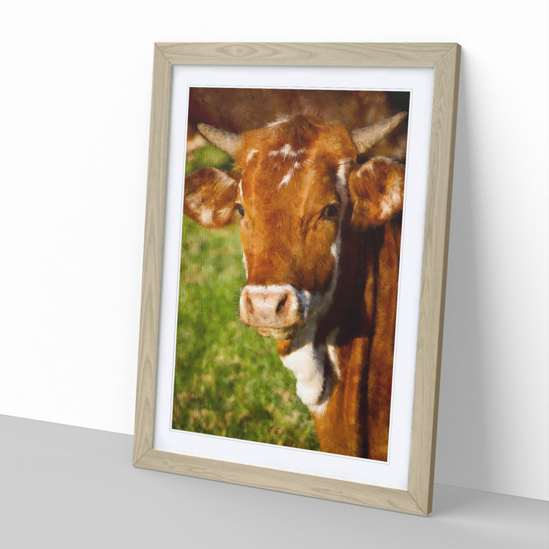 Portrait of a Cow Vol.2 - Picture Frame Painting, 48cm H x 36cm W x 2cm D, Oak Framed