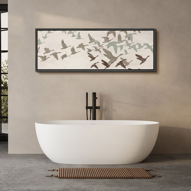 " Wild Freedom Assorted Birds In Flight Rustic Retro Art Decor Extra Large Artwork Pictures ", 20" H x 60" W, Black