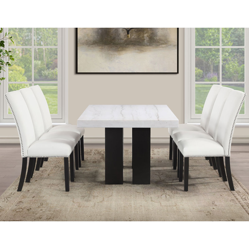 Ensemble de salle à manger Anxhela, 30.5" H x 40" W x 70" D, Blanc, 7 pièces : table, 6 chaises
