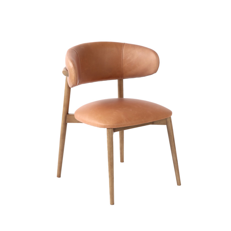 Chaise rembourrée en cuir Olimpio, noisette