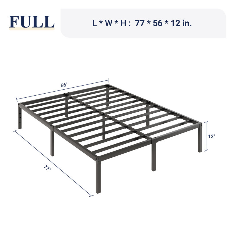Structure de lit plateforme en métal 12 pouces avec espace de rangement, Lit simple, Noir, 12"