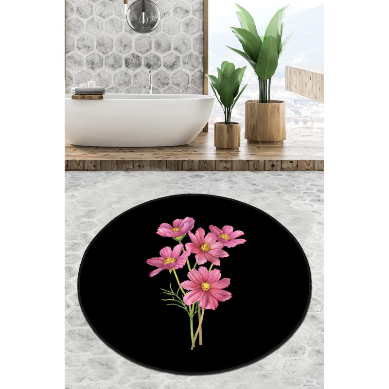 Tapis pour salle de bain Ege, L 28 po x L 47 po, Noir / vert / rose