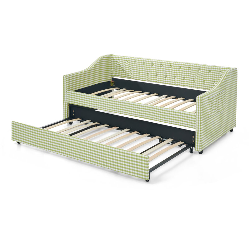 Tufted Button Twin Upholstered Daybed, Versatile 3-in-1 Convertible Couch Bed Converts To Dual Twin Beds Or Combined Large Bed, Home Guestroom Indoor Use
