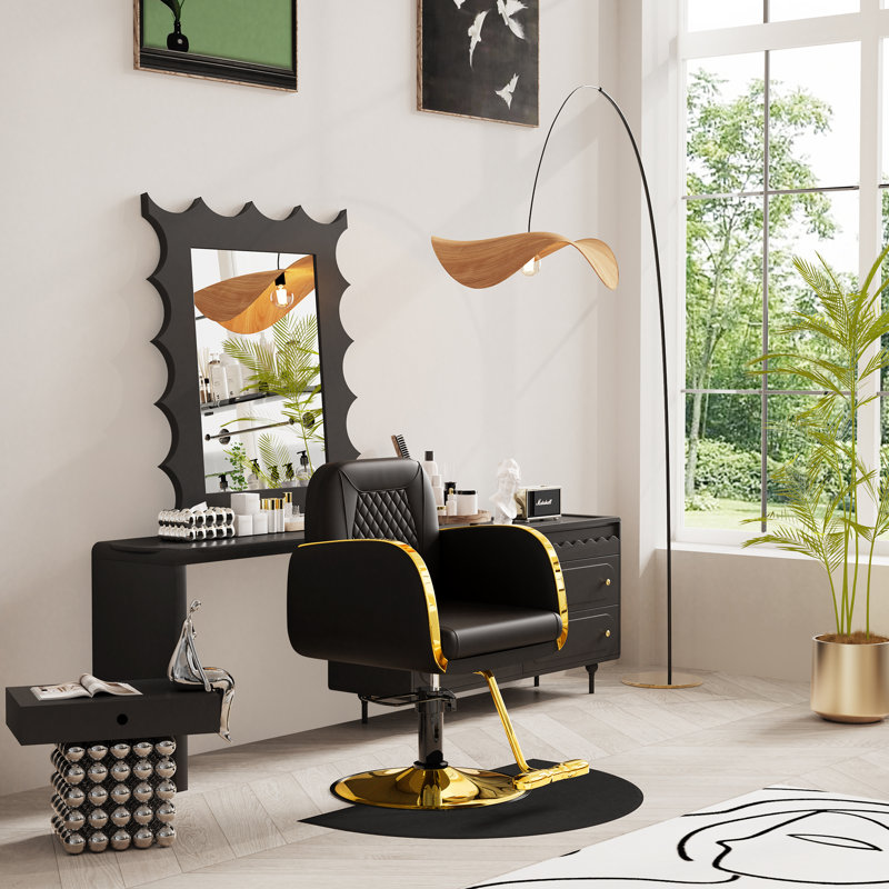 Fauteuil de coiffure noir et or de qualité supérieure pour coiffeur, avec matériau durable amélioré, pivotant à 360 degrés, accoudoirs dorés de luxe, support de fauteuil de coiffage jusqu'à 330 lb