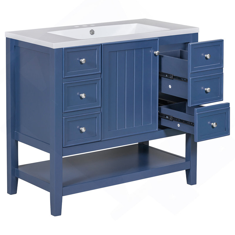 Ensemble de meuble-lavabo avec lavabo, une armoire et six tiroirs, Bleu