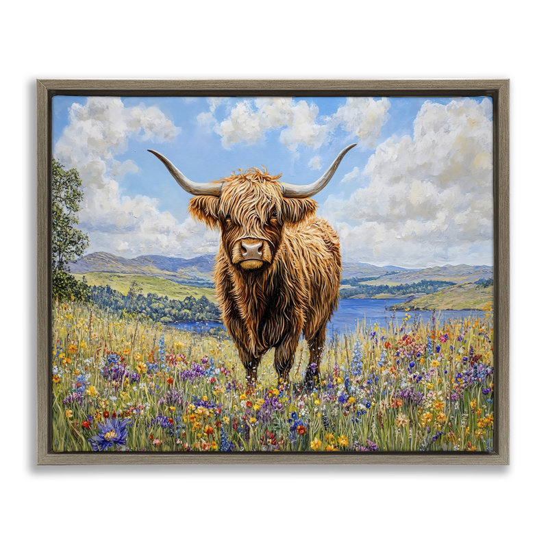 Art mural sur toile Highland C best in Summer Meadow Floater, conception par Franklyn Gregory, Cadre flottant orme Montalcino