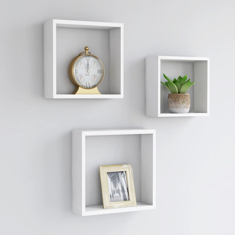 Dawnview 3 Piece Square Floating Shelf, White