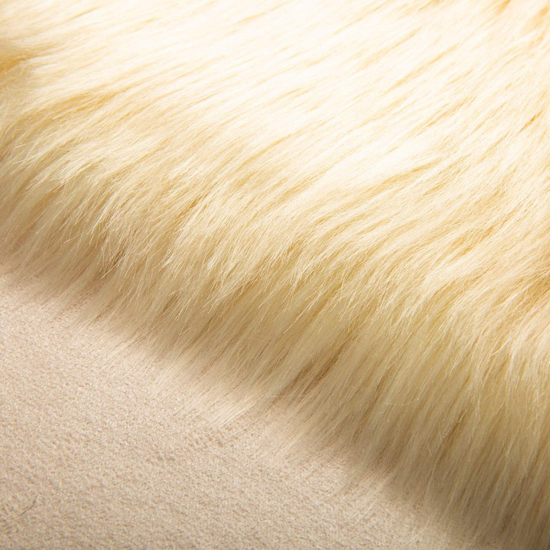 Haja Yellow Fluffy Faux Sheepskin Fur Shag Area Rug, Rectangle 8' x 10'