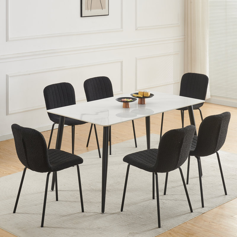 Linen Fabric Dining Chairs Upholstered Chairs, Black, Set Of 6