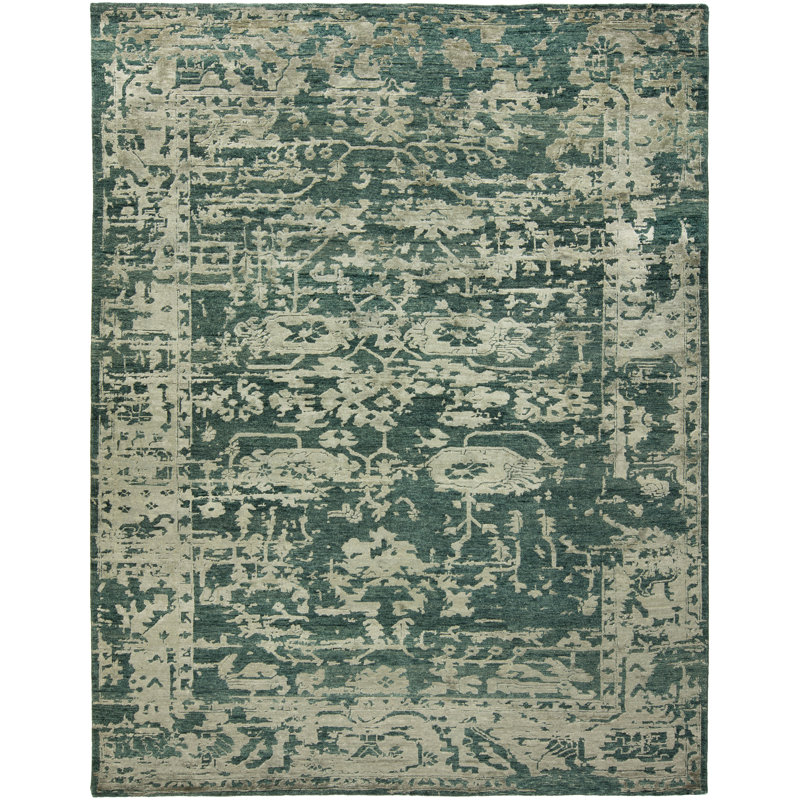 Hand Knotted Area Rug in Blue, Rectangle 6' x 9'