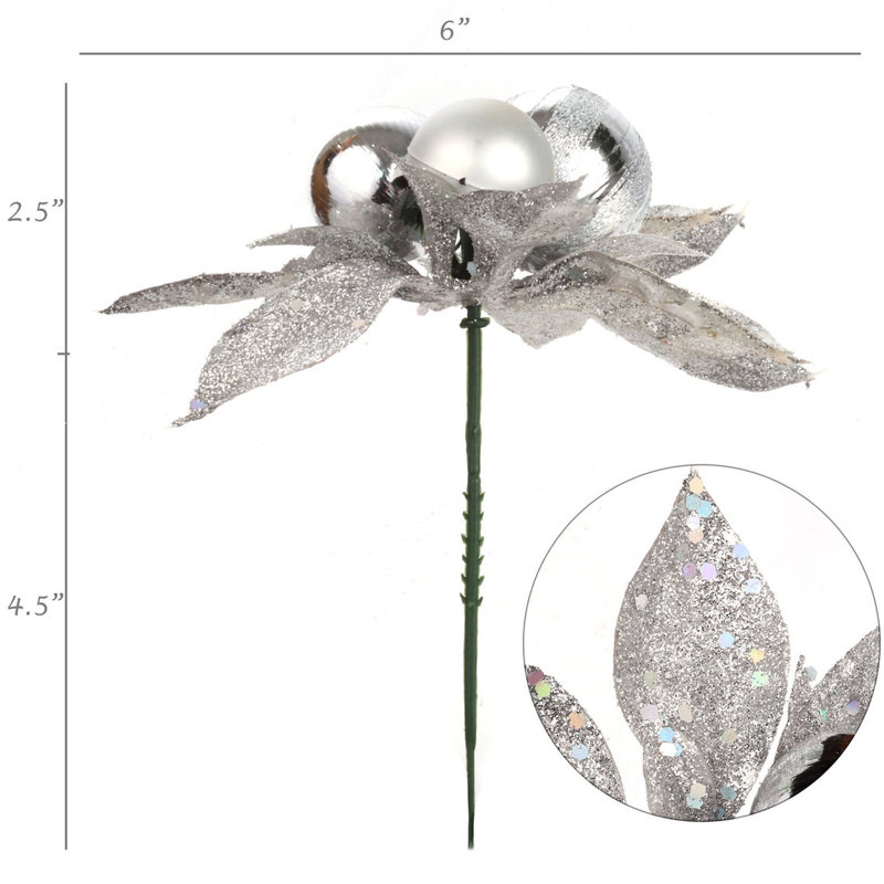 Plants & Flowers Pick, Set of 12 - Decorative Artificial Stems, Silver