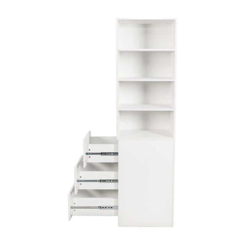 Armoire de rangement H 70,9 po avec tablette à 4 niveaux et 3 tiroirs, Blanc