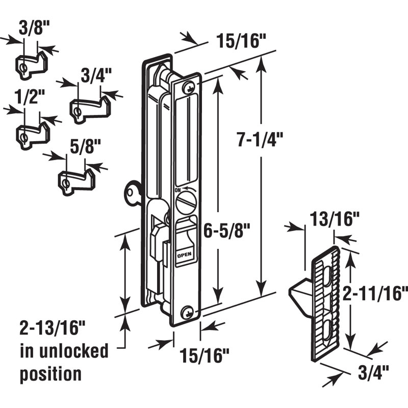 Prime-Line Black Diecast Sliding Door Handle with Mid-Body Hook (Single Pack)