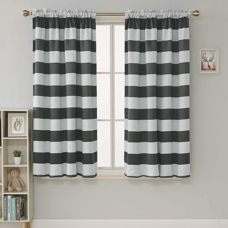Zamudio Room Darkening Curtain Pair, Gray/White, 52" W x 63" L