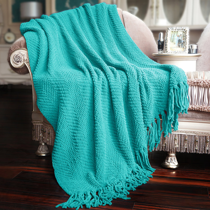 Jeté en tricot de tweed, Bleu baltique, 50 po x 60 po