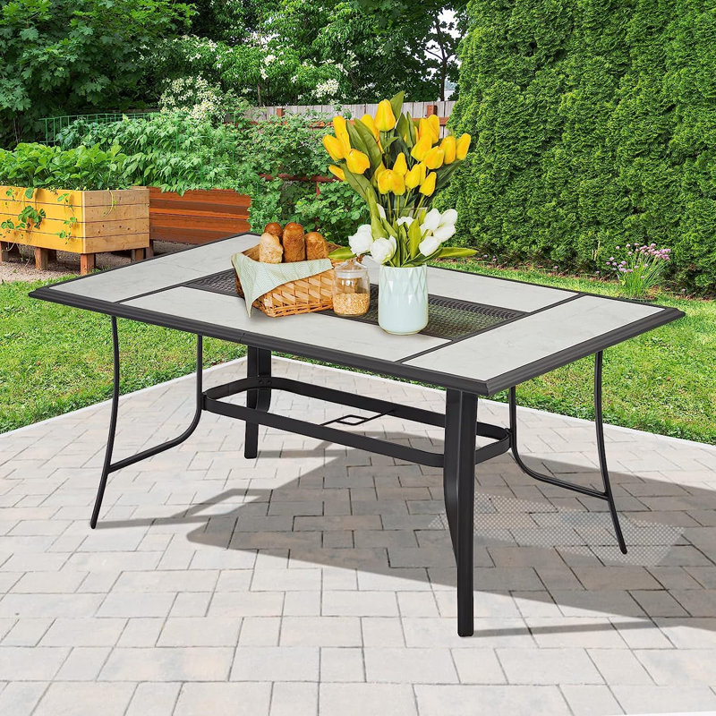 Fujio Rectangular Outdoor Dining Table Umbrella Hole , 66 " W 40 " D
