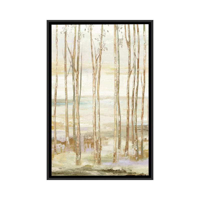 «White on White Trees», reproduction sur toile, H 26 po x l 18 po x P 1,5 po, Toile avec cadre noir, Pas de tapis
