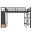 Grand cadre de lit mezzanine avec garde-robe, lit mezzanine en métal avec tablettes de rangement et panneau perforé, noir-1344330916