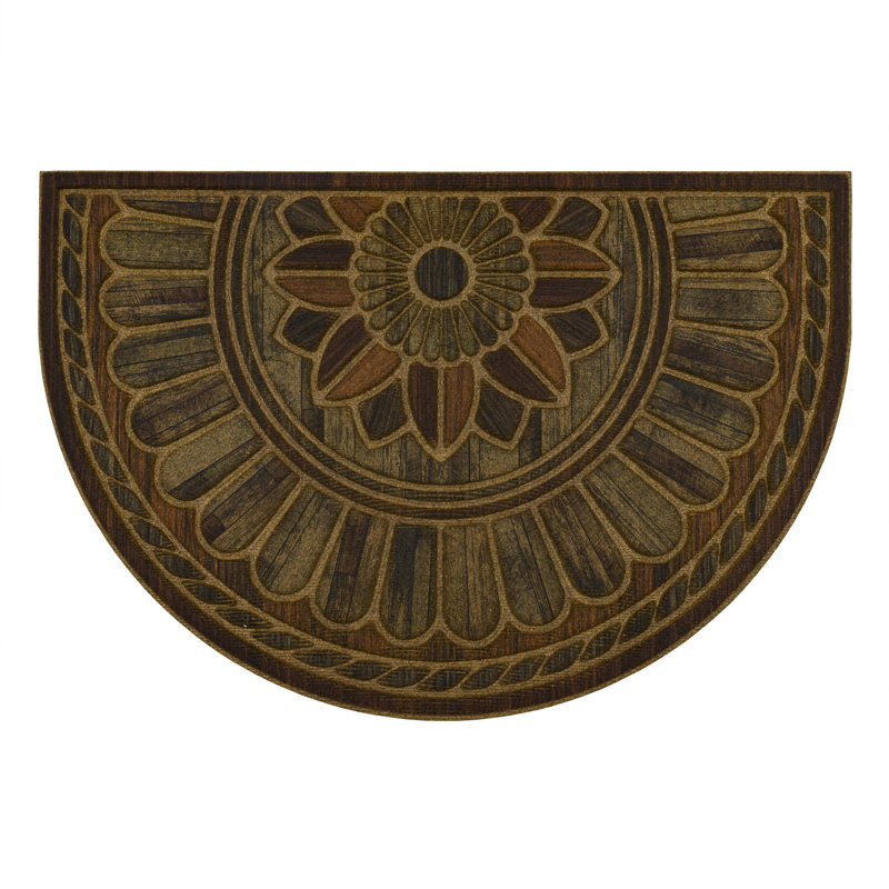 Amoura Geometric Tiled Medallion Recycled Rubber All Weather Non-Slip Outdoor Slice Door Mat, Brown