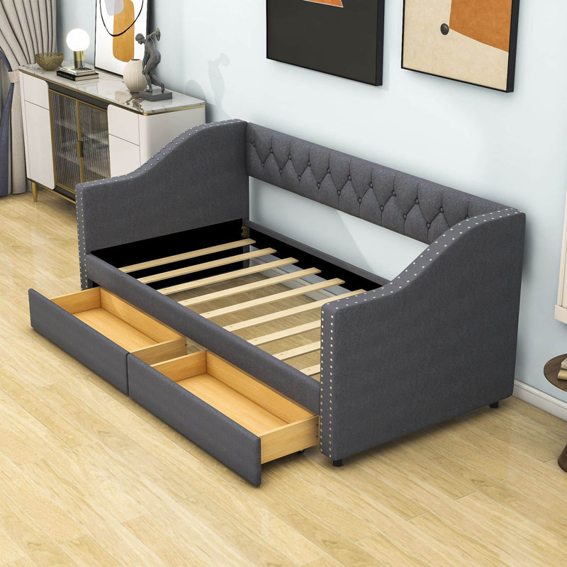 Ezion Twin Size 2 Drawers Upholstered Daybed
