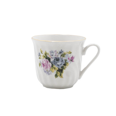 Ensemble de tasse à thé et soucoupe Ramacha, embossé floral et garniture or 24 carats (service pour 6)