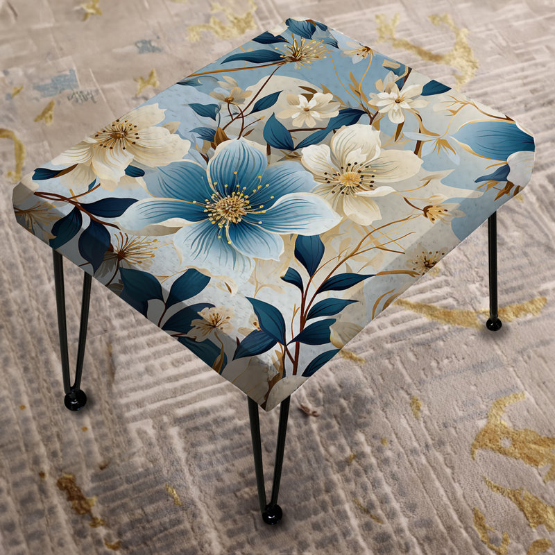 Motif floral blanc et bleu - Repose-pieds rectangulaire floral