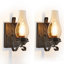 Ensemble de 2 appliques murales rustiques rustiques avec abat-jour en verre transparent, finition noire et dorée pour la chambre à coucher, le salon ou le couloir (sans ampoules)