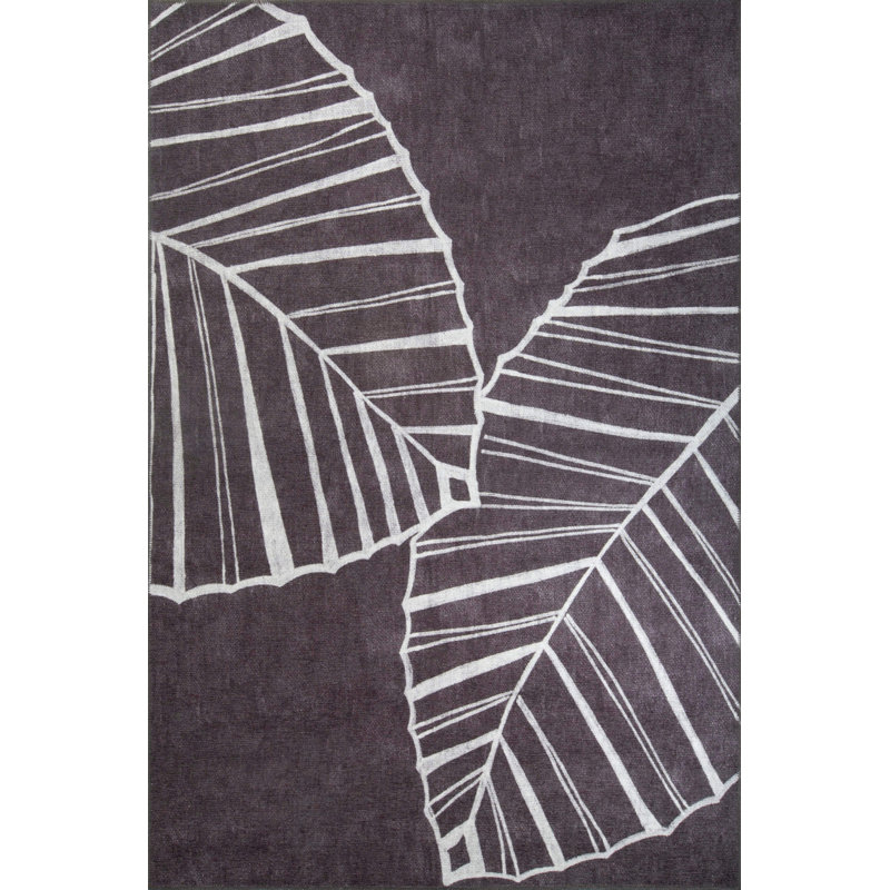 Tapis décoratif à motif floral noir et blanc, Rectangle 3 pi 10 po x 5 pi 3 po