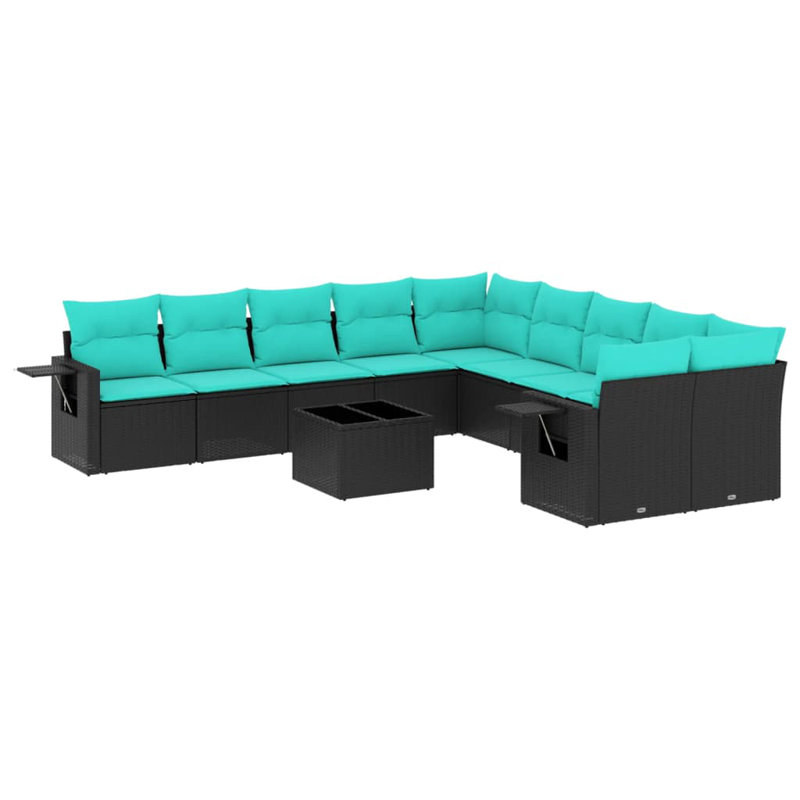 11 Piece Patio Sofa Set With Cushions Poly Rattan, Light Blue, Black