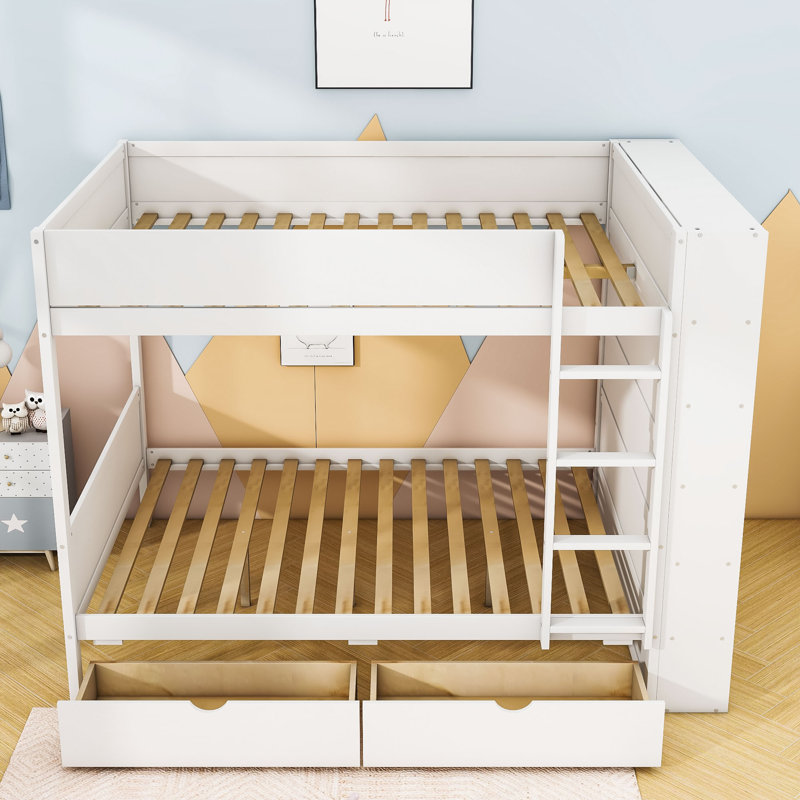 Huesman Wooden Bunk Bed With Two Storage Drawers And Multi-Layer Shelves, Full Over Full, White