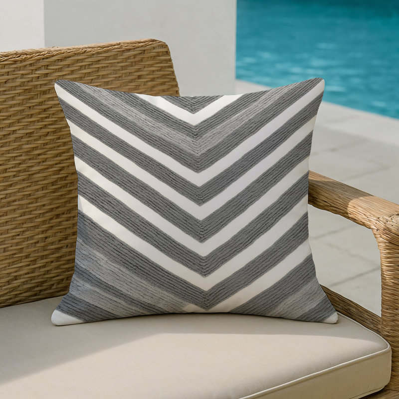 Indoor and Outdoor Pillow, Square 18", Cloud Gray White Striped