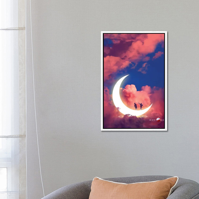 Moon Fishing by David Loblaw - Print on Canvas, 66.04 cm H x 45.72 cm W, White Framed