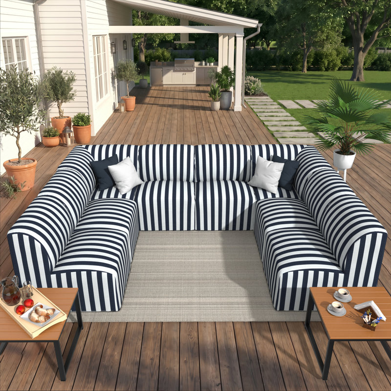 Praia 124" Sunbrella® Outdoor U Sectional, Expressive Mist