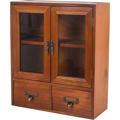Armoire d'apothicaire rustique, L 12 po x l 4,7 po x H 14 po, organisateur de rangement de comptoir en pin rétro avec 2 portes transparentes incassables et 2 tiroirs - armoire à épices pour la cuisine, la salle de bain et le bureau (brun)