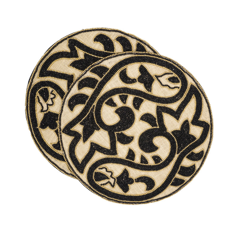 Glass Abstract Round Placemat, Gold/Black
